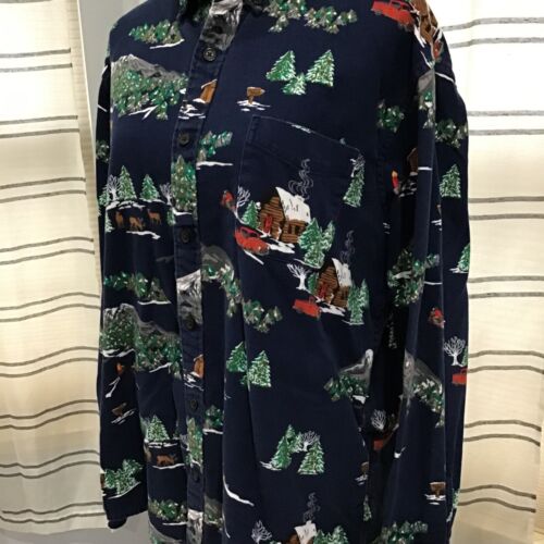 Lands End Men Size LG Ski Lodge Print Heavy Flannel Front Button Shirt Cozy - Picture 3 of 9