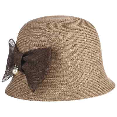 Mavia Cloche Strohhut mit Schleife Sommerhut Sonnenhut Damenhut Glockenhut