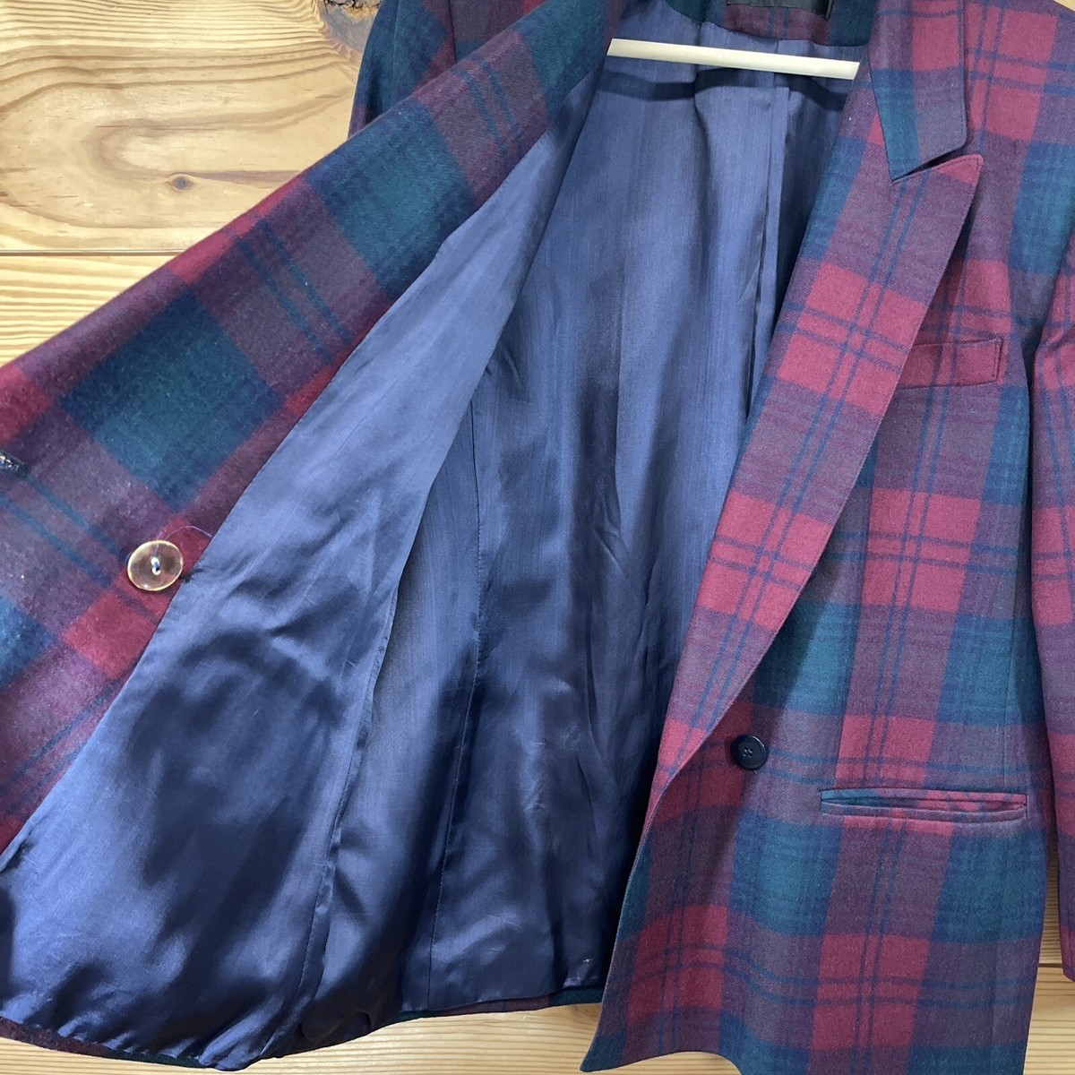 Giorgio Sant Angelo Blazer Jacket 14 Plaid Red Green Wool Double 