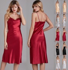 UK Women's Sexy Skimpy Satin Nightgown Silk Slip Dress Sleepwear Long Nightwear