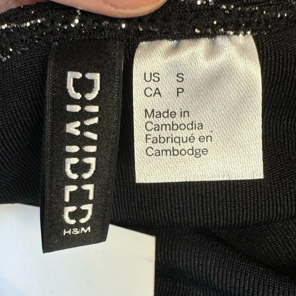 NWT divided top women small sheer glittery tank top bodysuit one piece black - Image 4 of 4