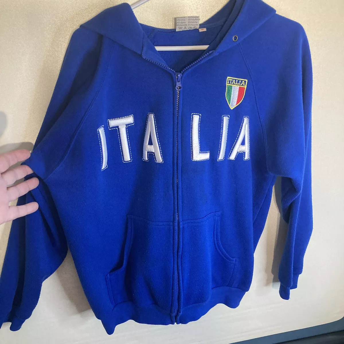 Top Line Lemon Women s Blue Italia Hoodie Size M Spellout and Flag