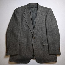 Vtg USA Made 46L Gray Herringbone 100 Wool Tweed Blazer Jacket Sport Coat