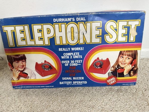 Rare Vintage Durham's Dial Telephone Set toy intercom Phone WORKS