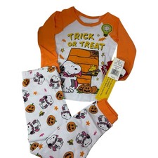 Peanuts Snoopy Toddler Girl 3T Halloween Glow Pajamas Knit Pajama Set NWT