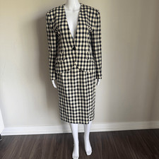 Vintage Christian Dior Black White Wool Checkerboard Skirt Suit Blazer 90 s
