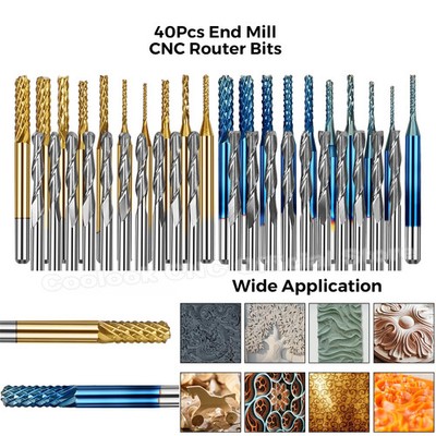 Milling Cutter 40pcs 3.175mm Shank Ball NoseEnd Mill 2Flute Flat CNC Router Bits