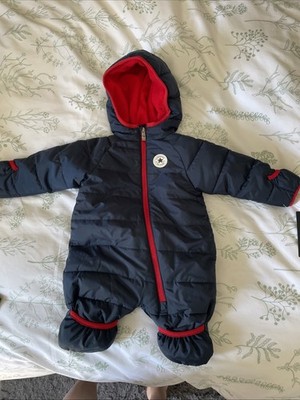 Baby Converse Snowsuit Blue Red Fleece Lined Hooded Puffer Zip Size 3 M