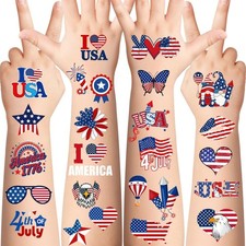 4th of July Temporary Tattoos, 48 Pcs Patriotic Independence Day American Fla...