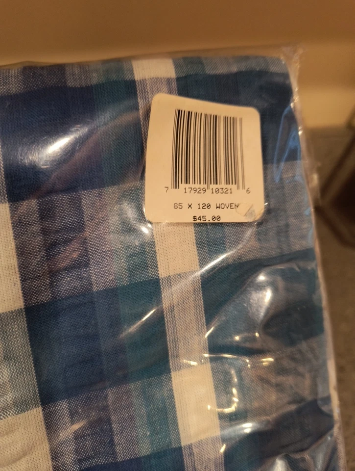 New Oblong Blue Plaid Tablecloth Woven Cotton 65"X120" Farmhouse Cottage  - Image 3 of 4