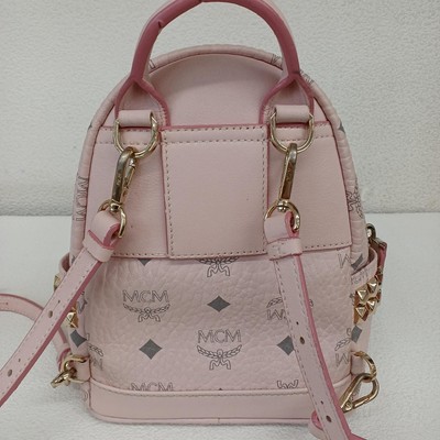 MCM Visetos Authentic Mini Backpack Pink Studs All-over Logo  display picture 1