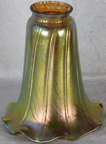Antique 1902 Signed SAVAS Tiffany Era Gold Aurene Tulip Flower Lamp Light Shade