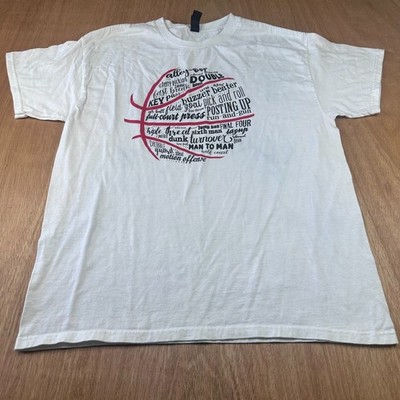 Gilden Basketball Typography Graphic T-Shirt Men s L White Retro Sports Tee