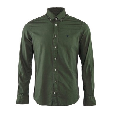Hackett London Herren Hemd Grün Logo 100% Baumwolle HM308839 Gr. S L/S