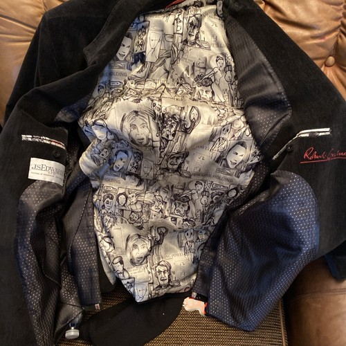 ROBERT GRAHAM & LOV- VELOUR SPORT COAT JACKET BLAZER Men's 38R Black Gray - Picture 2 of 4