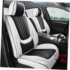 Car Seat Covers White and Black, Premium Leather Car Full Set Black White