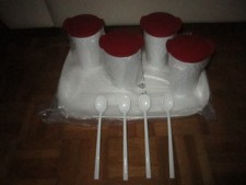 Tupperware Allegra 1 Serviertablett, 4 Becher, 4 Löffel, rot - weiß, neu, ovp