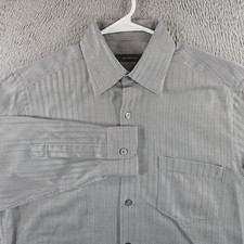 Ermenegildo Zegna Mens Grey Herringbone Long Sleeve Button Down Dress Shirt M