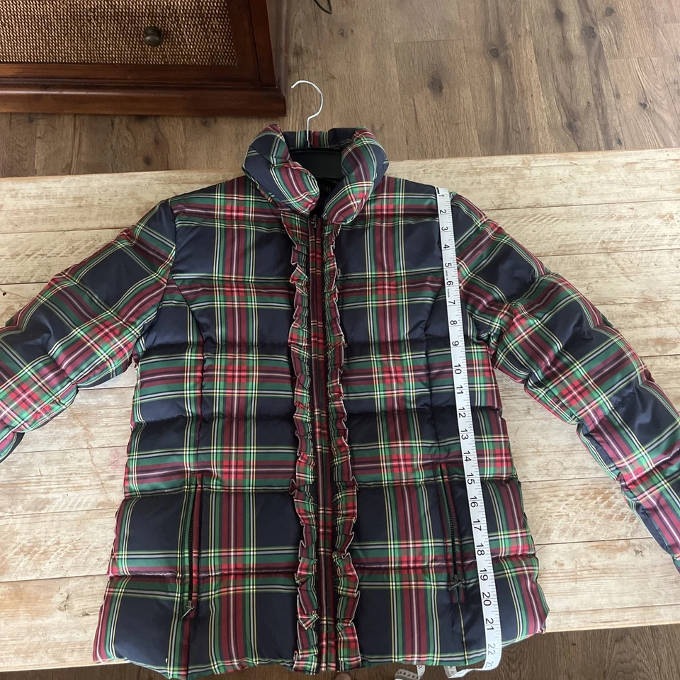 NWT TALBOTS LADYS TARTAN PLAID RUFFLE ZIP FRONT PUFFER JACKET SIZE XS - Image 2 of 4