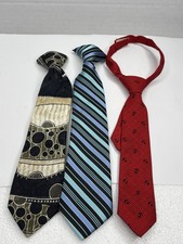 Lot Of 3 Boys Polyester Multi Color Clip On / Hook  Loop Ties EUC 10 Inches