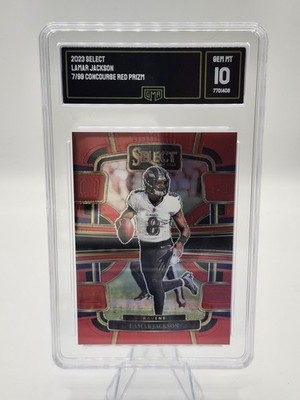 2023 Panini Select - Concourse Lamar Jackson #7 Red Prizm /99 GMA 10