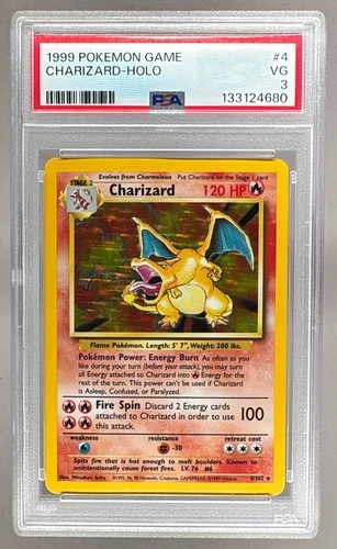 133124680 Charizard 1999 Pokemon Unlimited #4 Rare Holo PSA 3