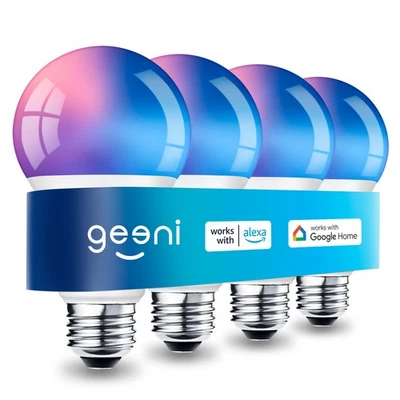 Geeni 4-Pack Smart LED Bulbs | Multicolor Wi-Fi Light Bulbs with Alexa & Google