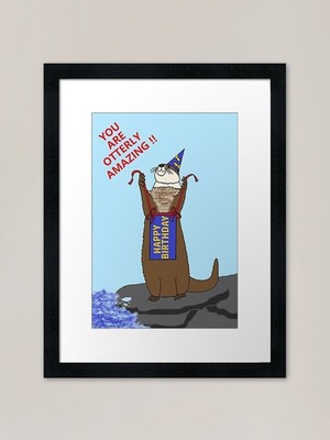 Happy Birthday Flussotter - Otterl gerahmtes Wandbild Poster Leinwanddruck Bild