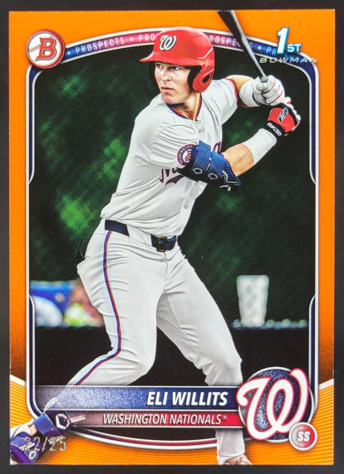2025 Bowman Draft Eli Willits Orange Border /25 1st Prospect Nationals CG4