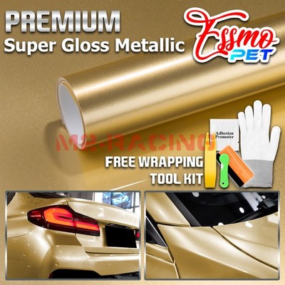 ESSMO PET Super Gloss Metallic Milano Gold Car Vinyl Wrap Film Sheet Like Paint