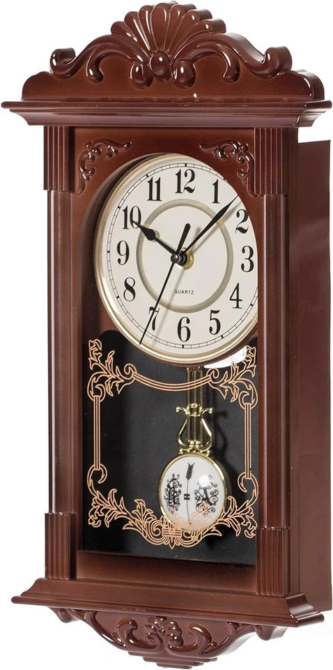 Vintage Grandfather-Style Wall Clock with Wood-Effect Plastic Pendulum Battery-O - Image 3 of 4