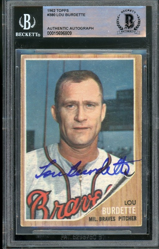 1962 Topps #380 Lou Burdette Signed Card -- Beckett COA