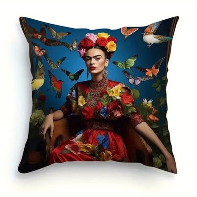 FLORAL MUSE Deko Kissen 45 Design Geschenk Motiv Vintage Porträt Frau Blume blau