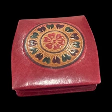 Vtg Red Leather Wallet Coin Purse Container Snap Close