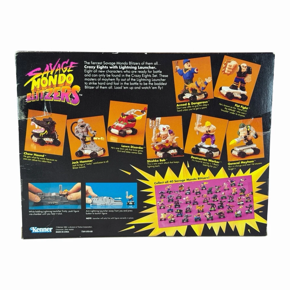 Kenner Savage Mondo Blitzers Crazy Eights 1992 con lanzador Lightning nuevo en caja Foto 3 de 4