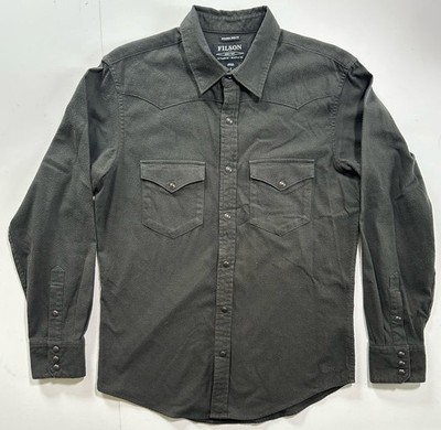 Filson Men's Brushed Cotton Flannel Snap Shirt  Western Trim Fit Sz S Green
