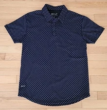 Bylt Polo Shirt Men’s Large Drop Cut Lux Short Sleeve Polka Dots Navy Blue