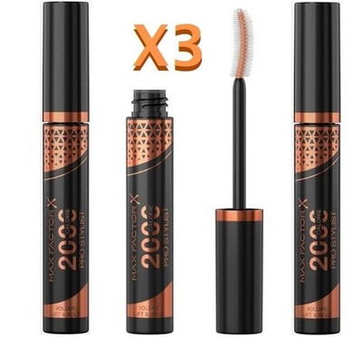 3x Max Factor 2000 Calorie Pro Stylist Mascara, schwarz, 9ml