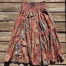 Vtg Lauren Ralph Lauren Tiered Skirt Womens M Boho Multicolor Paisley Cotton