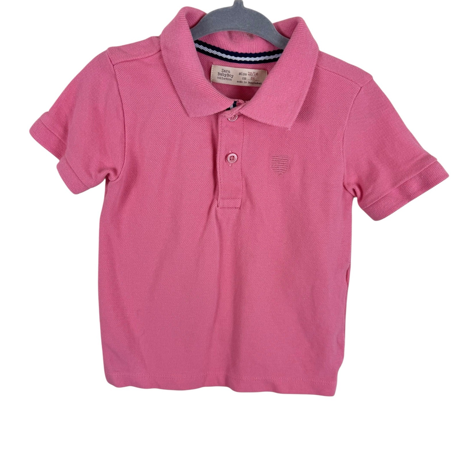 Zara Baby Boy Pink Short Sleeve Collared 1/4 Button Polo Top Boy Sz 12 18 Months