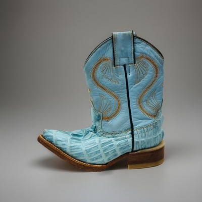 Tierra Blanca Toddler Cowboy Leather Boots Western Size 7 Faux Croc Baby Blue