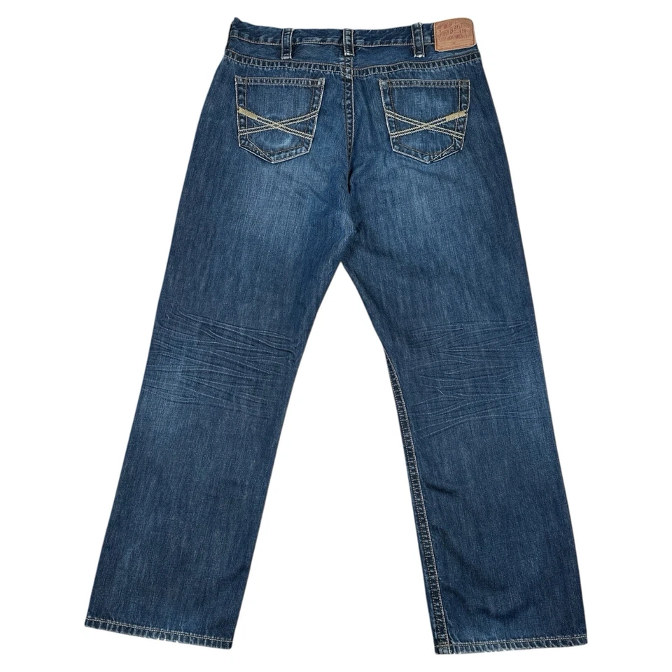 John B Stetson 1312 Modern Straight Leg Jeans Relaxed Mens 38x32 Whiskered Denim - Image 2 of 4