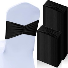 100 Pcs Spandex Chair Sashes Bows Bands Slider Sashes for Chair Covers Black