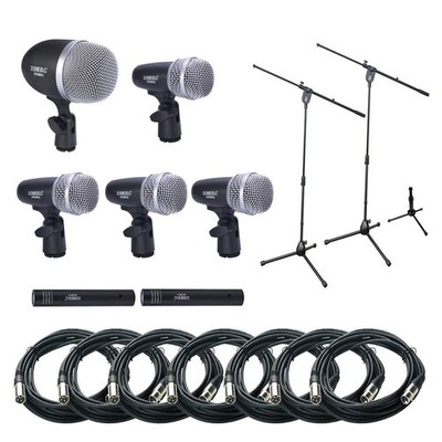 Heimu H4X7sc Drum Microphone Kit 7-Piece Pro XLR Cables & Stands   New