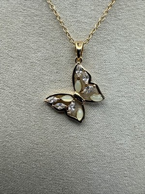 Butterfly Gold Overlay 18  chain necklace-Made With Swarovski Elements