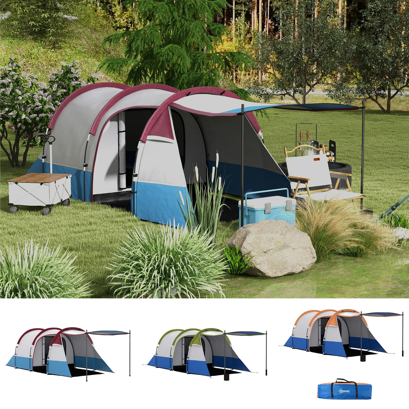 2-3 Man Camping Tent, Family Tent with Bedroom, Living Room, Porch
