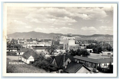 c1940's Birds Eye View Hotel Bank J.C. Penny Elko Nevada NV RPPC Photo Postcard