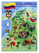 Colombia Graphic Map and Attractions Souvenir Fridge Magnet 2.5" X 3.5"