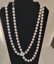 VINTAGE SILVER TONE  WHITE PLASTIC BEADED 54  NECKLACE