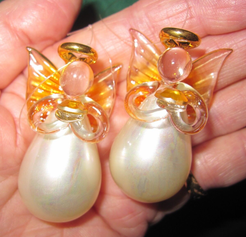 2-BEAUTIFUL RARE VINTAGE ANGEL HAND BLOWN GLASS DECORATIVE CHRISTMAS ORNAMENT - Picture 2 of 19